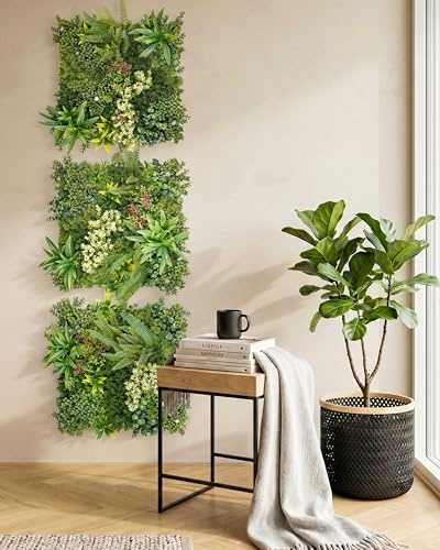 JELLE & JACOB Künstliche Pflanzenwand Indoor & Outdoor, Blumenwand Sommerwiese, 3er Set je 50x50 cm, pflegeleicht & langlebig - für Wohlfühl-Atmosphäre, Kunstpflanzen Wand, Green Wall, Pflanzen Wand