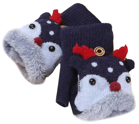 Handschuhe & Fäustlinge für Jungen Mädchen, Niedliche Kinder Fingerlose Handschuhe Strickhandschuhe mit Klappe, Plüsch Warme Cartoon Weihnachten Winterhandschuhe, Halbfinger Fäustlinge für Alter 2-6