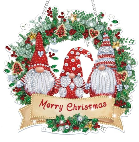 Lxmsja 5D Diamond Painting Weihnachten Anhänger, Gnom Diamond Painting Fensterbilder Kinder Erwachsene, Hängende Ornament Bastelset Geschenk Mädchen 7 8 9 10 11 Jahre, Party Kranz Tür Fenster Deko