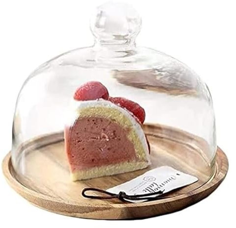 Alzata per torte con coperchio a cupola, Tortiera a cupola, scatola for torte for la casa, piatto da dessert in legno e coperchio in vetro, vassoio for insalata for feste con cupola in polvere for pan