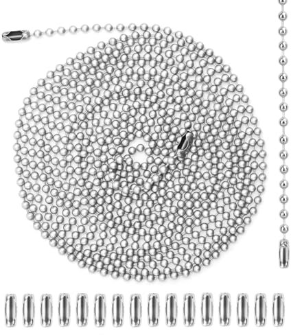 3m Catena di Trazione per Ventilatore Soffitto, Metallo Estensione Catena Trazione per Luce con 20 Connettori 3mm Tiranti per Catena di Perline Catena di Trazione per Lampada (Argento)