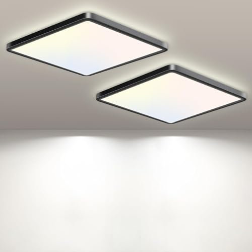 slochi 2 Stück LED Deckenleuchte mit Bewegungsmelder Innen Radar, 3000K/4000K/6500K, 15W Deckenlampe mit Bewegungssensor, 18CM Sensor Lampe für Flur Wand Treppe Küche Balkon Abstellraum, Schwarz