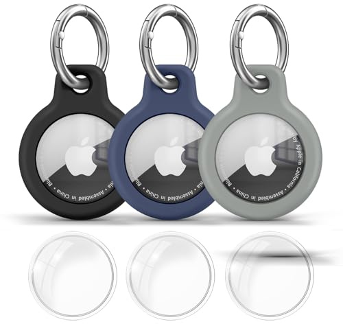 Wanme Airtag Porte Clé, Étuis pour Apple AirTag Coque, Protection Résistante à Scratch, Couvercle étanche, Maisons AirTag avec Couvercle Avant (Y3-Noir/Gris/Bleu)