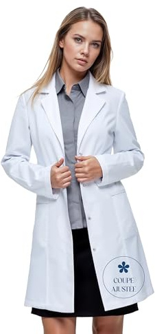 Hawthorne Apparel Blouse de laboratoire pour femme, poches hanches, coupe cintrée, fermeture à boutons-pression dissimulés, tissu résistant (L)