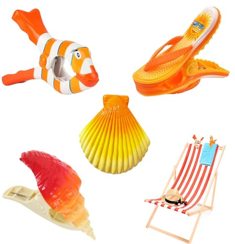 Riisoyu 4 Stück Strandtuch Clips, Wäscheklammern Handtuchklemmen Strandtuchklammern Groß Creative Handtuchclips Tropisch Kunststoff Strandhandtuchklammern Tragbare Handtuchklammern für Sonnenliegen