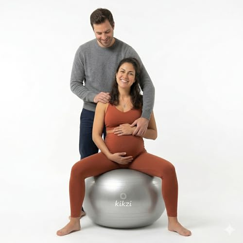Kikzi Gym Ball 65-85cm Exercise Swiss Ball for Fitness, Pilates, Yoga & Pregnancy - Heavy Duty Anti Burst Birthing Ball & Active Desk Chair for Core Stability & Posture - Fast Pump Included