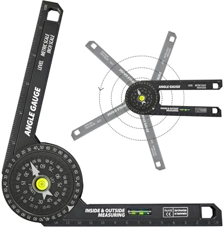 Gehrungssäge Winkelmesser, 7 Zoll Winkelmesser mit Wasserwaage, Hochpräzise Lasermarkierung, 360° Gehrungswinkelmessgerät für Tischler, Dekorateure, Klempner und alle Baugewerbe