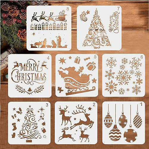 BTORER Weihnachten Schablonen, 8 Stück Weihnachts Stencils Set Wiederverwendbares Malerei Vorlage Bemalen, DIY Christmas Schablone zum Malen an Wand, Geschenkkarte, Kleidung, DIY (12 Zoll, Xmas)
