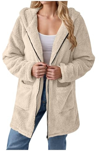 KOG Fleecejacke für Damen Winterjacke Elegante Cordjacke Vliesjacke Einfarbige Bekleidung Frau Pullover Wintermantel übergangsmantel Festival Jacke Daunenmantel Laufjacke Parka Beige M