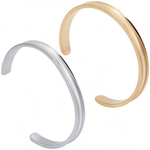 SUNNYCLUE 1 Box 2 Farben 7mm Edelstahl Armreifrohlinge Haargummi Armband Manschette Großpackung Gerillt Silber Gold Inlay Offene Metallbasis Armreifrohlinge Für Die Schmuckherstellung Geschenke Intar