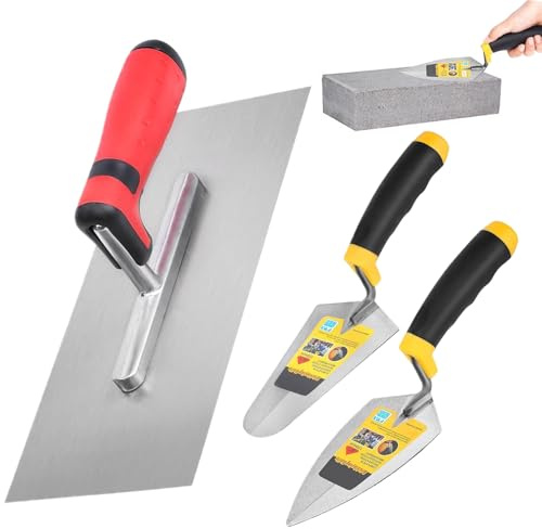 Herramientas de mampostería | 3 paletas de albañil con mango con reposamanos suave – Material de construcción para reparación, construcción, suelo, yeso, revestimiento de mampostería