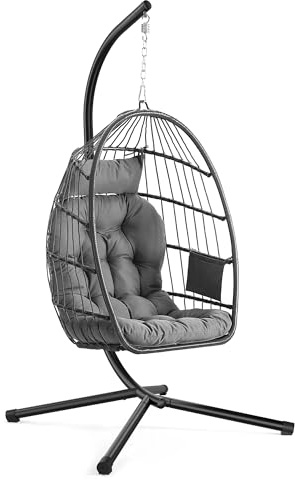 SONGMICS Outdoor Hanging Egg Chair, Foldable Removable Basket
