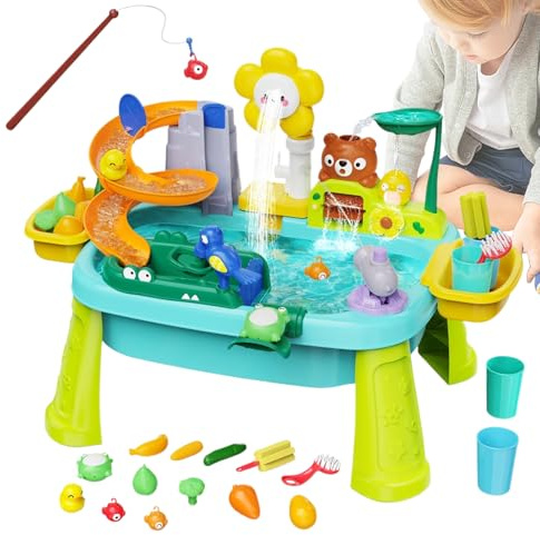Kids Water Play Table, Water Table with Pump Kitchen Sets for Kids, Fun Beach Activity for Preschoolers Baby Girls Boys Patio Park Playground Yard Backyard Outside