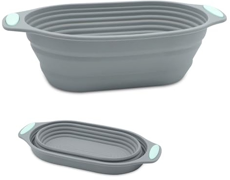 Oval Proofing Basket, 10 Inch Foldable Silicone Bread Baking Accessories for Baking and Rising Handmade Bread (Grey)