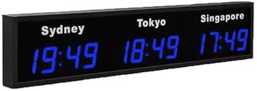 Reloj mundial digital LED de pared for hoteles, 3 zonas horarias, hora mundial de tres ciudades Control sencillo(Blue)