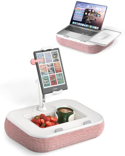 SupeDesk Kindle Halterung Kissen, Tablet Halterung,Kindle Halter,kompatibel mit 4,7-15 Handy/Kindle/Tablet/Laptop, Laptopständer mit Mauspad, Snackbox,Becherhalter & 360° drehbarer Arm für Bett, Sofa