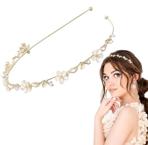 LAKJUOZ Diadema De Flores Para Niñas - Accesorio De Pelo Para Comunión, Novias Y Bodas En Oro