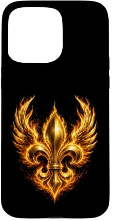 Flames Fleur De Lis Feu Heraldique Oeuvre d'art Icône Phoenix Ailes Coque pour iPhone 15 Pro Max