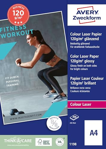 Avery Italia Instant Dry Technology- Carta Fotografica Lucida per Stampanti Laser, 210 x 297, 200 Pezzi