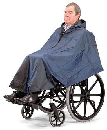 Homecraft, poncho pour fauteuil roulant, imperméable avec capuche, réutilisable, coupe-vent, couvre bras, mains et genoux, facile à enfiler, avec fermeture éclair, grande longueur à l'avant.