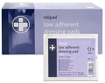 Reliance Medical Relipad First Aid Sterile Dressing - Low-Adherent, Absorbent Dressing Pads For Minor Abrasions, Lacerations And Wounds, 7.5 cm x 7.5 cm, Pack of 100