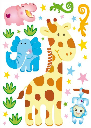 infactory Wand-Dekorfolie: Tierisch lustige Wandtattoos fürs Kinderzimmer Kenia (Wandtattoo, Selbstklebende Wandtattoos, Kinder)
