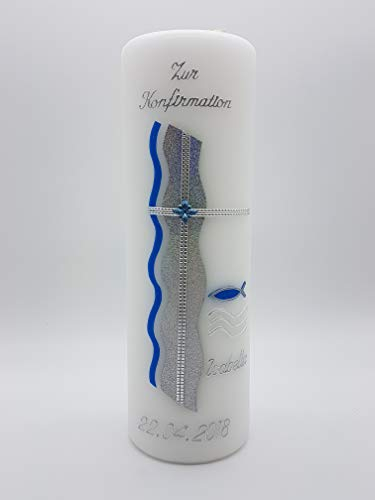 Konfirmationskerze K-75 in verschiedenen Farben mit Name & Datum - Geschenk Konfirmation
