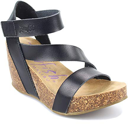 Blowfish Malibu Women's Hapuku Wedge Sandal, Black Dyecut, 4.5 UK