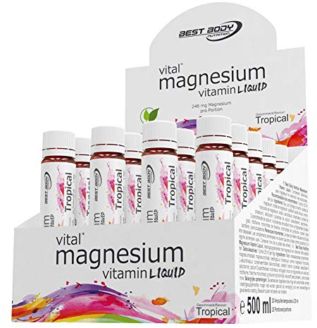 Best Body Nutrition Magnesium Liquid Ampullen – 20 x 25ml – Hochdosierter Magnesium Shot mit Vitaminen –248 mg/Portion – Erfrischend fruchtige Trinkampullen – Flüssiges Magnesium für Sport & Outdoor