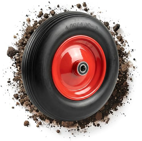Schubkarrenrad Pannensicher 4.80/4.00-8 von Tergato – Unplattbar 400mm Ersatzrad für Schubkarre, PU Vollgummireifen, Stahlfelge Rot, Kugellager, 150kg Belastbar, Schubkarren Reifen