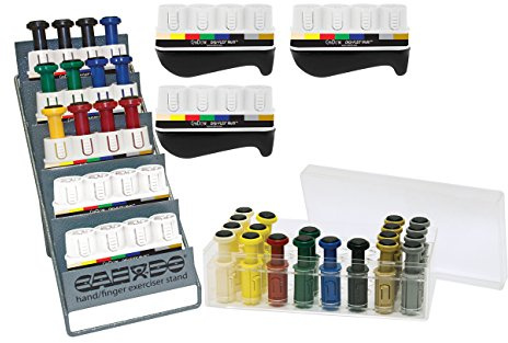 CanDo Handtrainer, Fingertrainer Digi-Flex® - 8 Basisgeräte, 32 Knöpfe (je 4 pro Schwierigkeitsgrad - sehr sehr leicht bis ultra schwer), Aufbewahrungsbox und Display