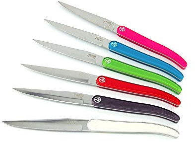 Laguiole Évolution Sens - Couteau à Steak en acier inoxydable - Couteau de table et cuisine manche ABS design - Entretien lave-vaisselle - Couleur assortie