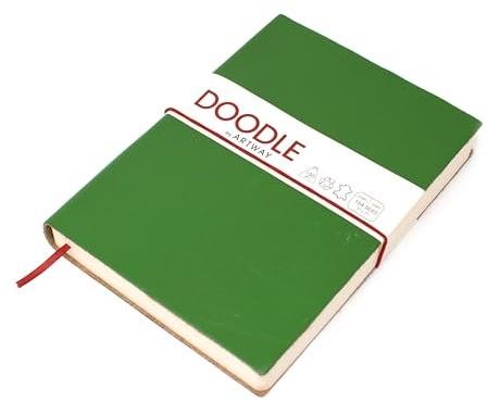 Artway Indigo Doodle - dagbok/anteckningsbok I avokadogrön läder - 175 mm x 125 mm - 164 ark/82 sidor 150 g/m² kassettpapper