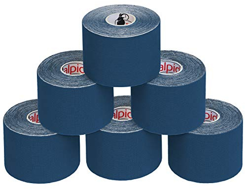 ALPIDEX Kinesiologie Tape 1/3/ 6/12 Rollen Viele Farben 5 m x 5 cm Anwendungsbroschüre Elastisch Wasserfest Hautfreundlich Physio Muskel Tape Set, Farbe:dunkelblau, Menge:6 Rollen