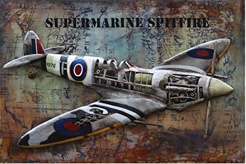Vintage Line Handgefertigtes Metallbild 3D-Optik Wandbild Verschiedene Größen Kunst Bild (Metallbild Spitfire (ca. 120x80 cm))