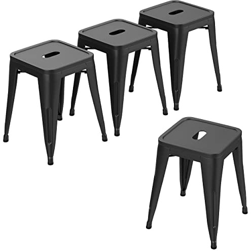HAOBO Home Industrial Metal Barstools Classroom Stools Short Stools [Set of 4] Stackable for Indoor/Outdoor 18 Dining Chair