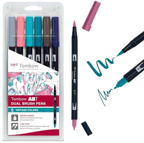 Tombow Tombow ABT Dual Brush Pen zwei Spitzen Vintage Colours 6St, Bunt