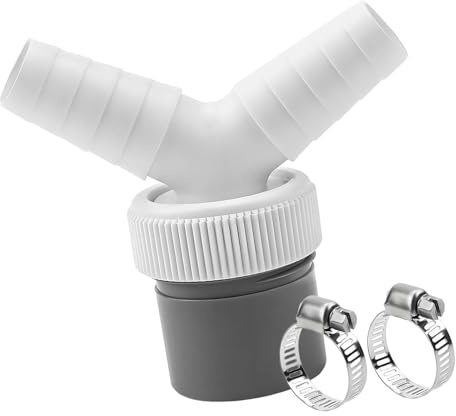 Kfwfuaee Space-saving washing machine drain connection, double outlet, Y design for 40 mm pipe installation, plastic and metal texture, washing machine drain Y splitter