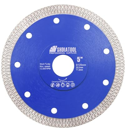 SHDIATOOL Diamant-Trennscheibe 125 x 22,23mm Fliesenscheibe X-Felgensegment | 125mm Diamant Scheibe Diamantklinge Trennschleifscheibe Turbo-Netz für Keramik Fliesen Porzellan Feinsteinzeug Granit Marmor