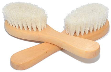 Mentin 2Pcs Brosse cheveux bebe à Cheveux Poils de chèvre Doux Brosse à bébé en bois pour Cradle Cap, garçons et filles, pour enfant et nouveau-né, Baby Shower Cadeau