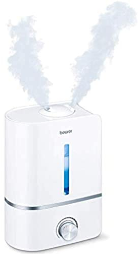 Beurer LB 45 Luftbefeuchter mit Ultraschall-Verneblung zur Raumluftbefeuchtung, mit Aromafunktion, für Räume bis 30m², leise, Weiss/Opulenter Garten, Blau