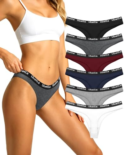 Libella Mujer Tanga de algodón Simple y Confortable Thong Tangas Bragas para Mujer,Pack de 6,3207 Multicolor-Set-3 L