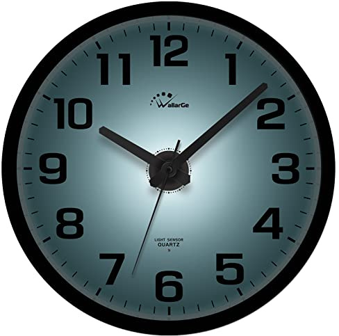 WallarGe Night Light Wall Clock for Bedroom - Silent Lighted up Wall Clock Glow in The Dark, Battery Operated for Living Room/Kitchen, Easy to Read Large Digital Display, 12 Inch