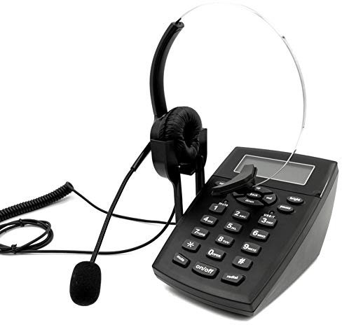 Centro de Llamadas Teléfono con Auricular Cable y Teclado con Teclado de Tonos y Remarcación Micrófono de Oído Función de Visualización de Identificación de Llamadas línea Fija, Teclado + Auricular