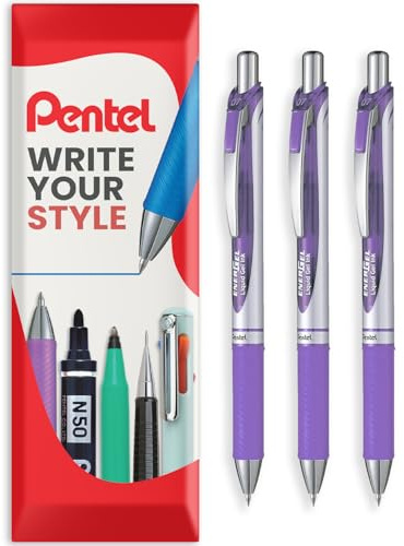 Pentel EnerGel XM BL77 Tintenschreiber für Flüssiggel, einziehbar, 0,7 mm, zu 54% recycelt, in Kissenverpackung, 3er-Pack, lila