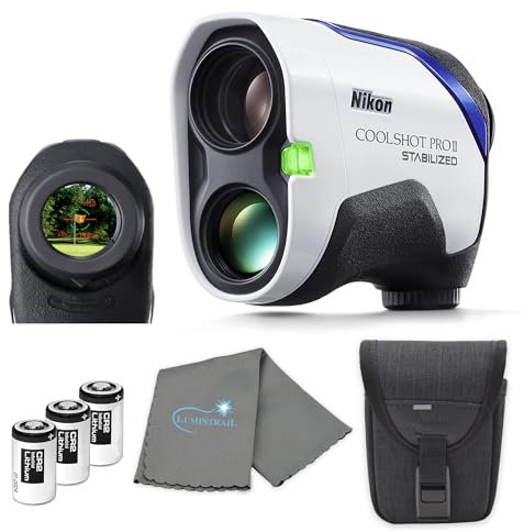 Nikon COOLSHOT ProII Golf Telemetro Stabilizzato View Bundle con 3 batterie CR2 e un panno per lenti