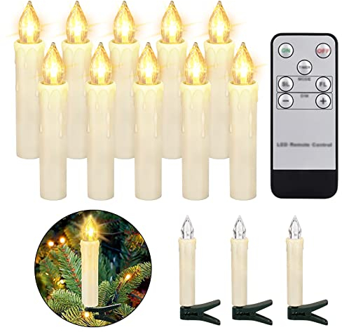 ZIYOUDOLI 10er LED Weihnachtskerzen mit Fernbedienung Timer Dimmbar, Christbaumkerzen Kabellose Weihnachtsbaumkerzen für Weihnachtsbaum Weihnachtsdeko Hochzeit (Warmweiß 10)