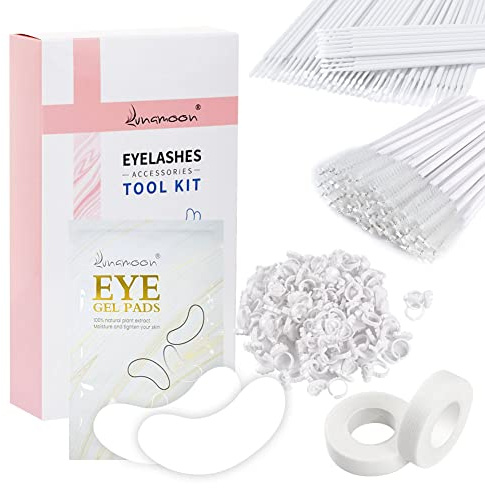 Lunamoon 50 Augenpads + 100 Mikrobürsten + 100 Kleberringe + 50 Bürste + 2 Wimpernband - Zubehör Set (WHITE)