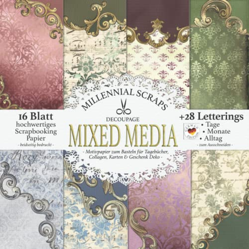 DECOUPAGE MIXED MEDIA – Motivpapier zum Basteln für Tagebücher, Collagen, Karten & Geschenk Deko –: Scrapbooking Papiere & Zubehör zum Ausschneiden I Mit Letterings I DIY Kalender Inspo