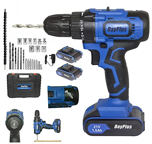 Akku-Schlagbohrschrauber 45 Nm, 21 V, 2 x 1,5 Ah, Li-Ionen-Akkus, elektrischer Schraubendreher, Bohrschrauber, Schnellladegerät, maximale Geschwindigkeit 2900 U/min, 2 Geschwindigkeiten, LED-Licht